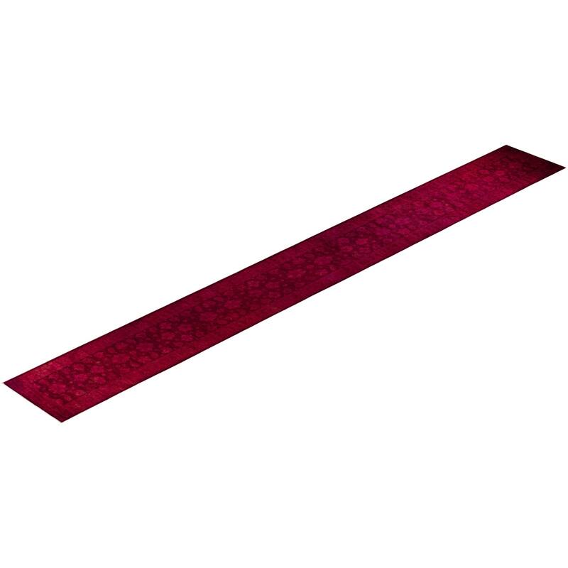 Overton Hand Knotted Wool Vintage Inspired Modern Contemporary Overdyed Pink Runner Rug - 2' 8" x 22' 1"