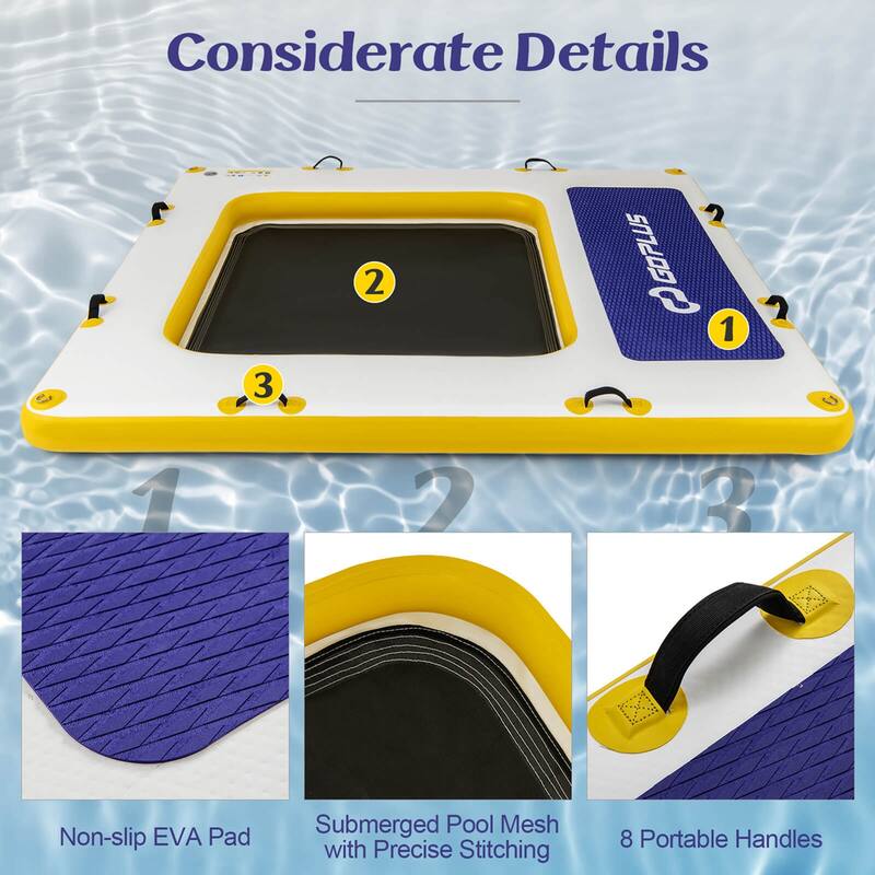 Costway 8 ft x 8 ft Inflatable Floating Dock with Mesh Swim Lounge - See Details