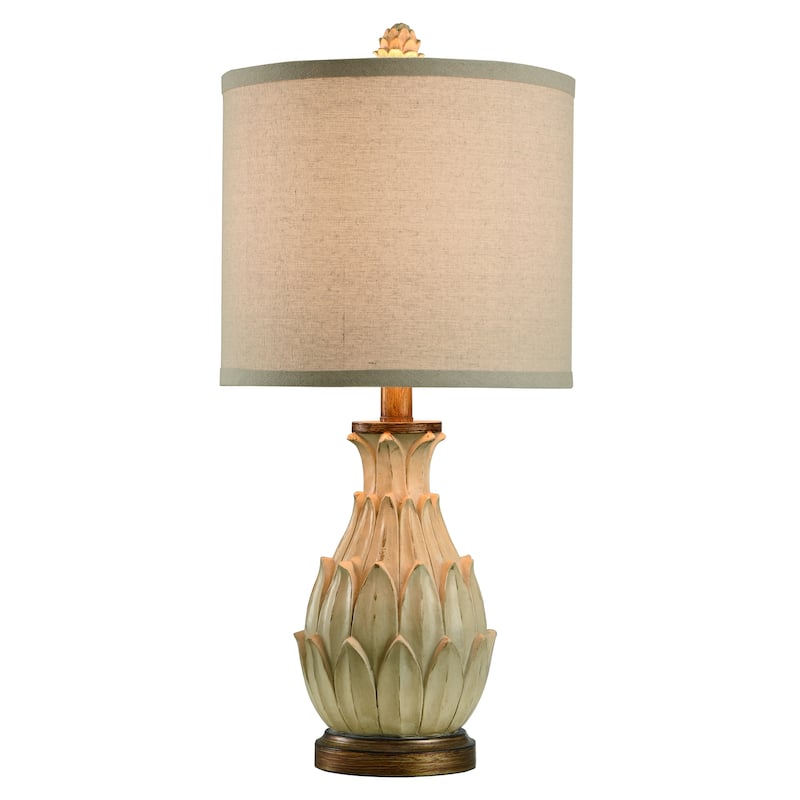 StyleCraft Mini Artichoke Distressed Aged Gold Table Lamp - Oatmeal Shade