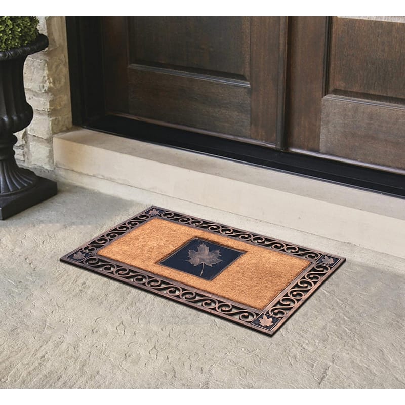A1HC Rubber and Coir Maple Leaf, Heavy Weight Durable Copper Finish Doormat, 23"X38"
