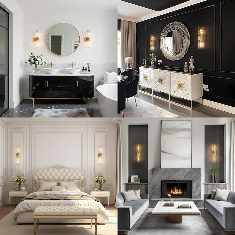 Luxmira Modern Luxury Glam Gold Large Bathroom Sconce with Art Glass for Hallway