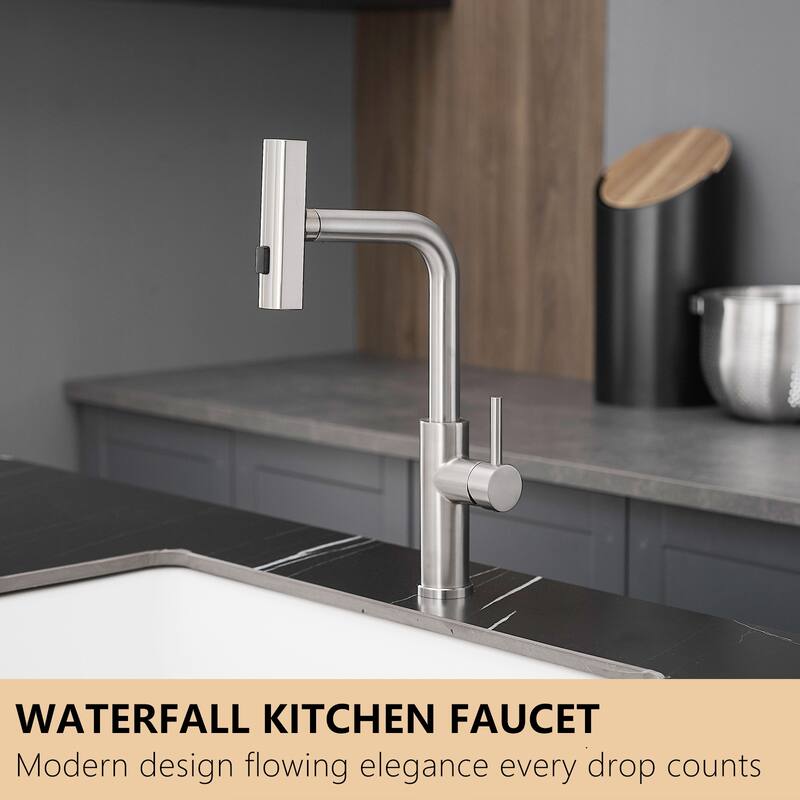 Brushed Nickel Stainless Steel Pull-out Single Handle Wide Spray Kitchen Faucet
