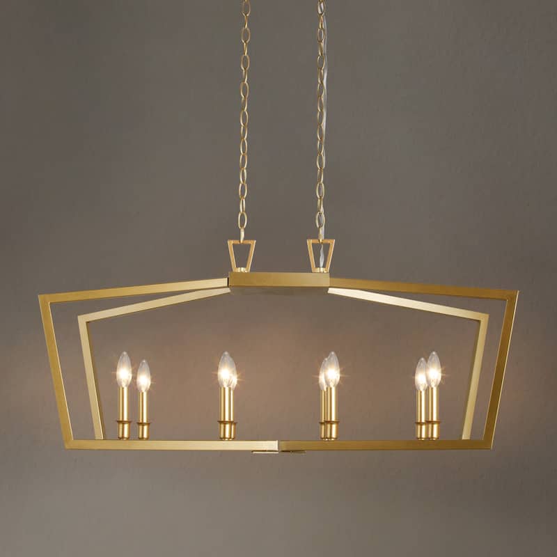 Zeci Modern Glam Gold Linear Chandelier Lantern Farmhouse Kitchen Island Lights for Dining Room - L37"xW13"xH22"