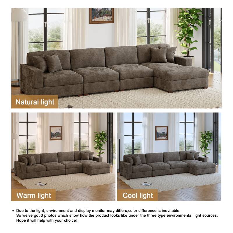 Oversized Modern Chenille L-shape Modular Sectional Sofa with Chaise