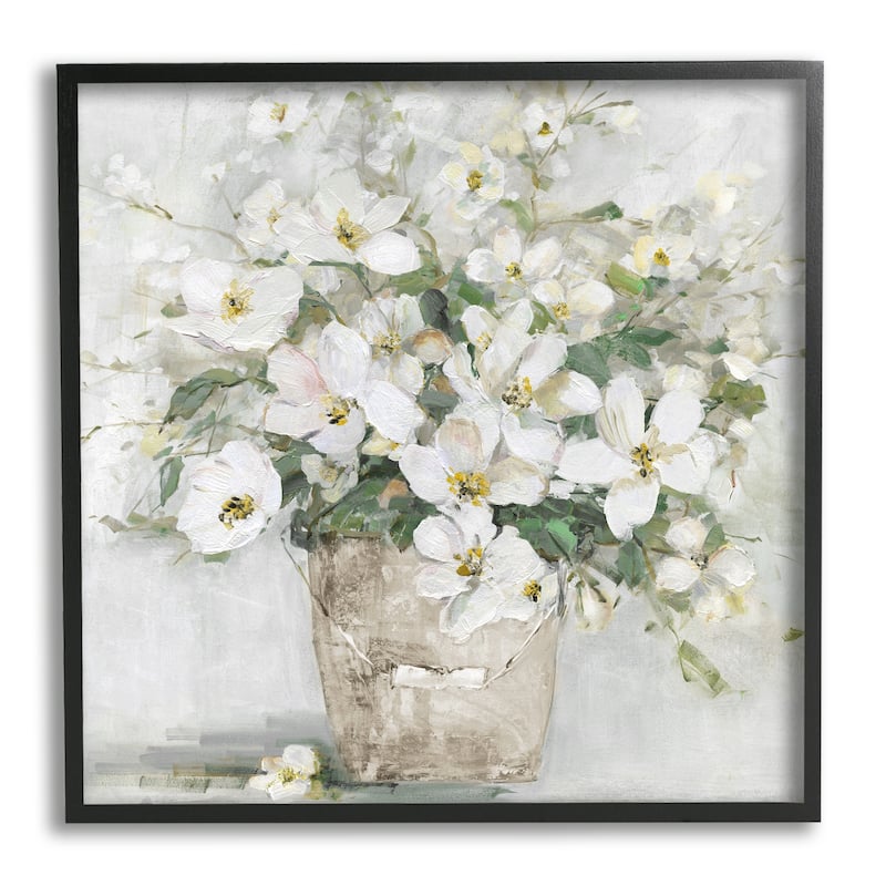 Stupell Farmhouse Poppies Floral Blossom Bouquet Country Bucket Framed Wall Art - Off-White