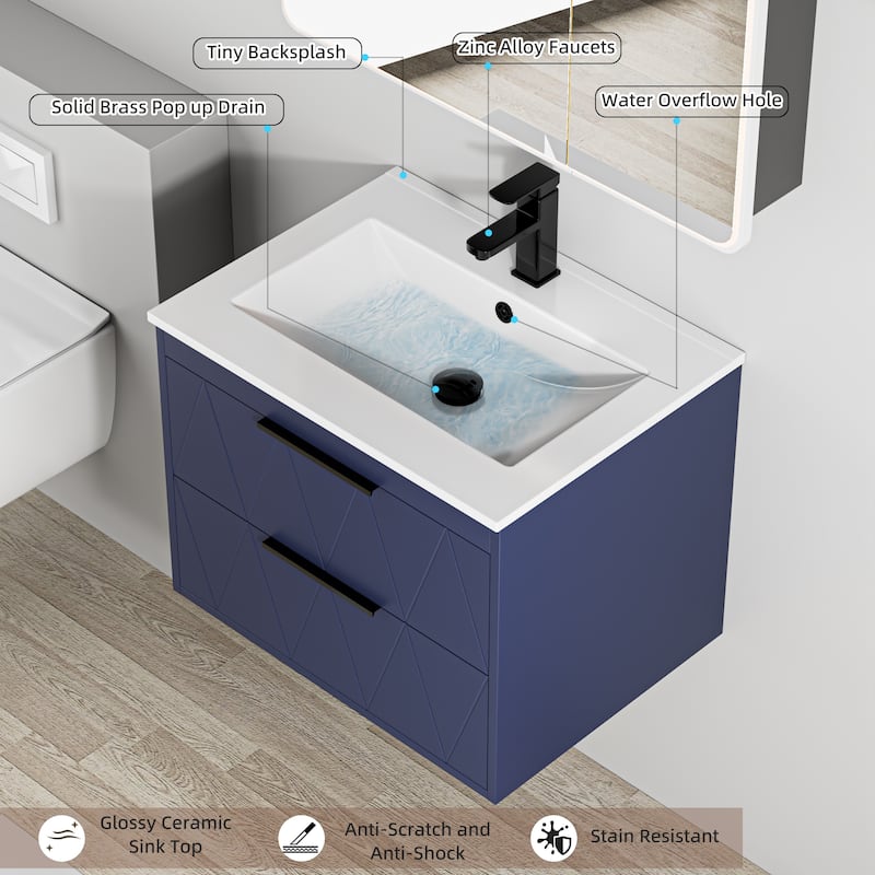 24"/30"/36"/48" Ceramic Vessel Sink Wall Mounted Bathroom Vanity Set