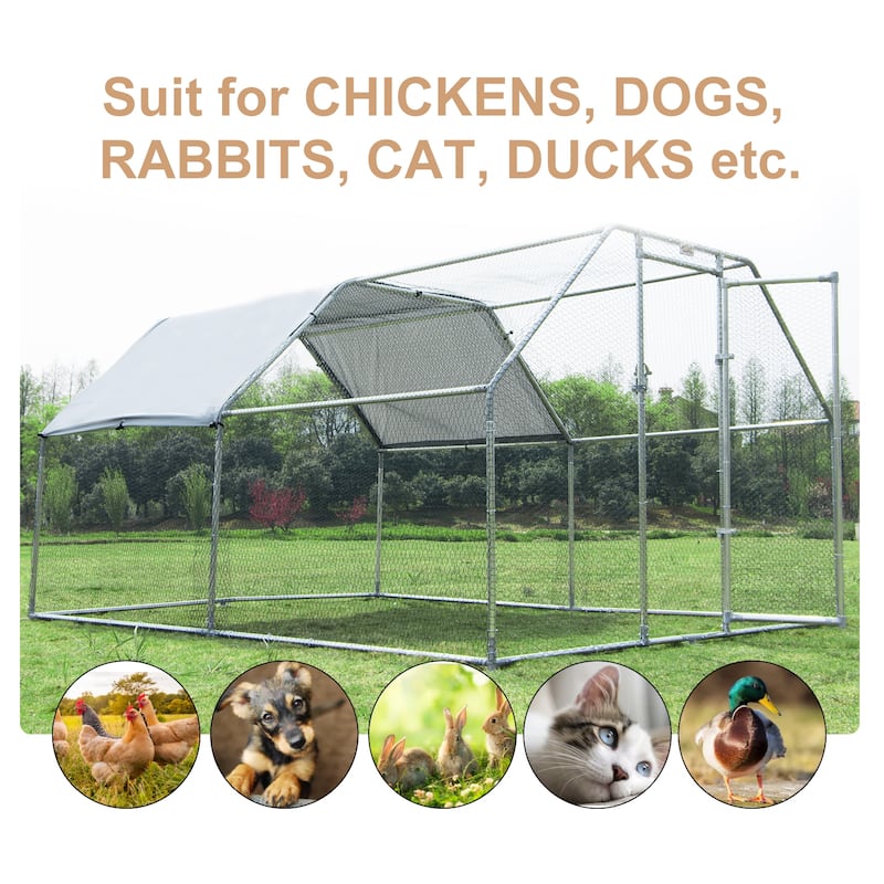 PawHut Galvanized Metal Chicken Coop Cage with Cover, Walk-In Pen Run 9' W x 12' D x 6.5' H - Silver