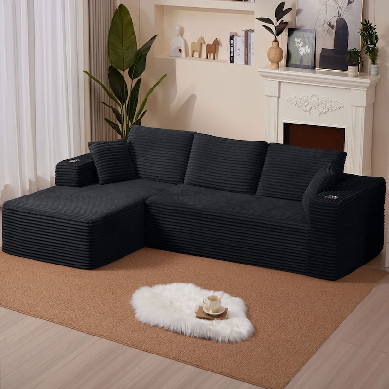 102.76" Corduroy Cloudy L Shaped Sofa with Chaise