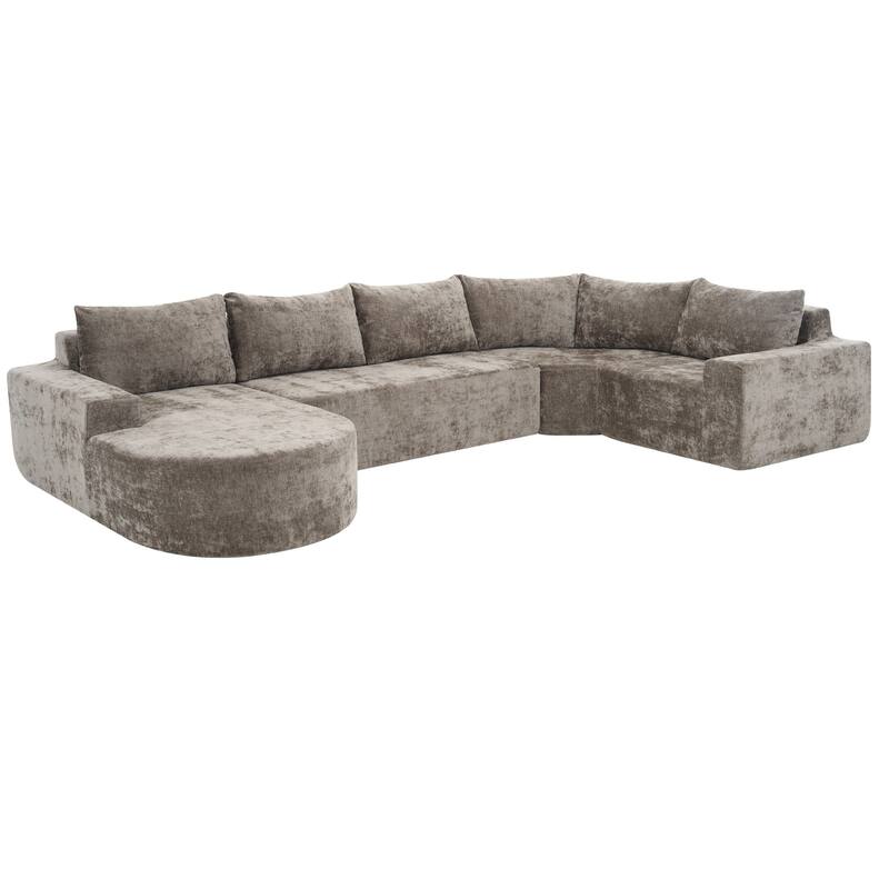 Christopher Knight Home - Cami 140.5" Chenille Upholstered U-shaped Modular Compressed Sectional Sofa with Pillows