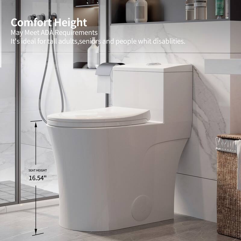 HOROW One Piece Elongated Toilet in White 0.8/1.28 GPF High Efficiency Dual Flush with Soft Closing Seat - N/A