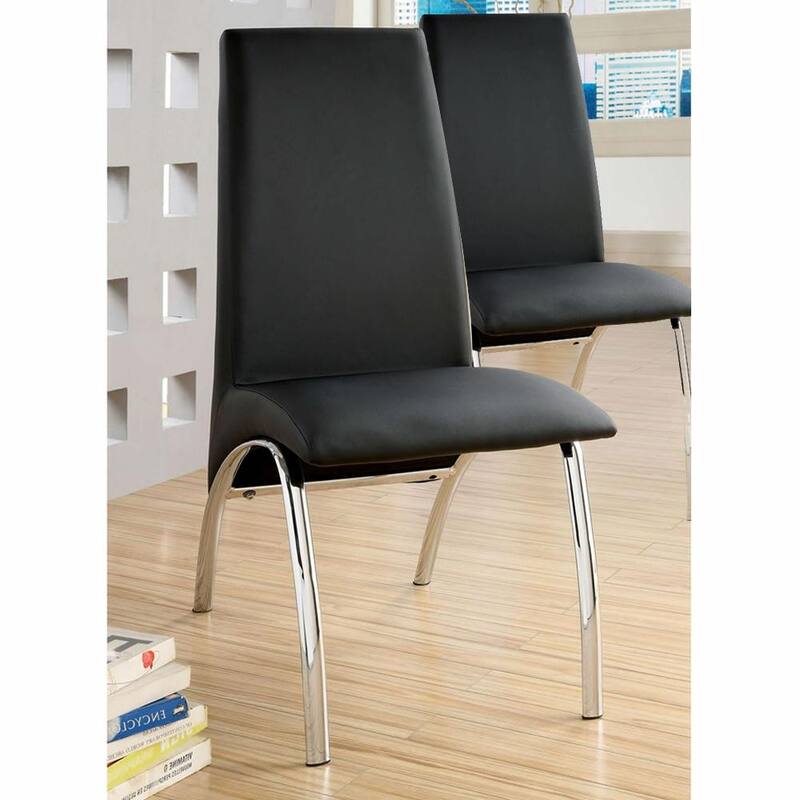 2PCS Leatherette Upholstered Side Chairs with Chrome Legs