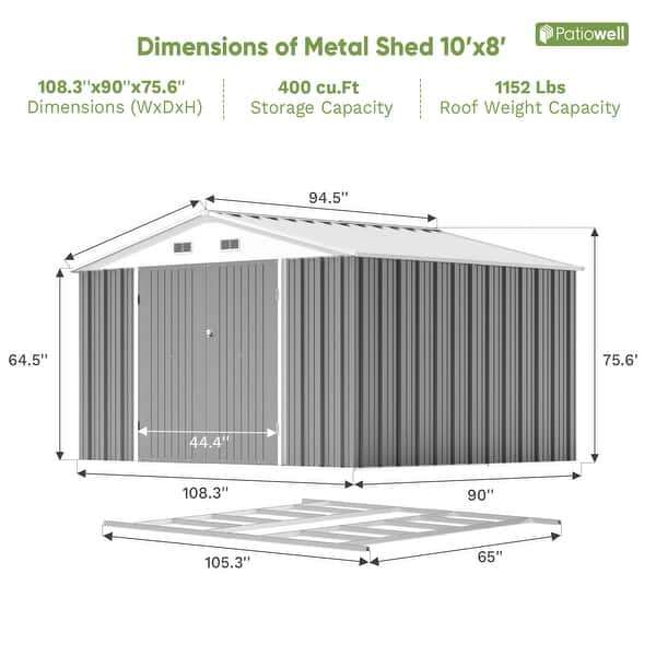 dimension image slide 2 of 12, Patiowell 10' x 8'/10' x 10'Metal Outdoor Storage Shed with Goods Shelves/Floor Frame Garden Tool Shed for Backyard Garden
