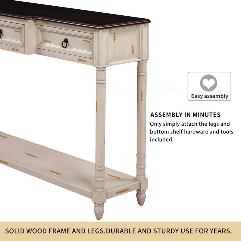 Console Table Sofa Table with Drawers for Entryway with Drawers and Shelf