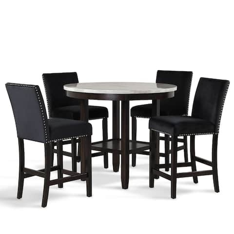Celeste 5-pc Counter Dining Set with Round Faux Marble Table, by New Classic Furniture