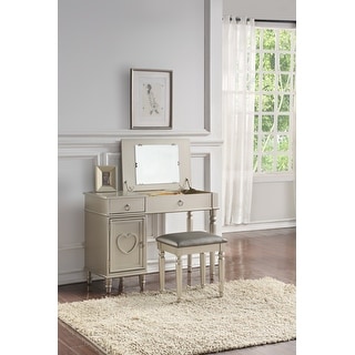 Silver Bedroom Vanity Set with Open Up Mirror, Storage Drawers, and ...