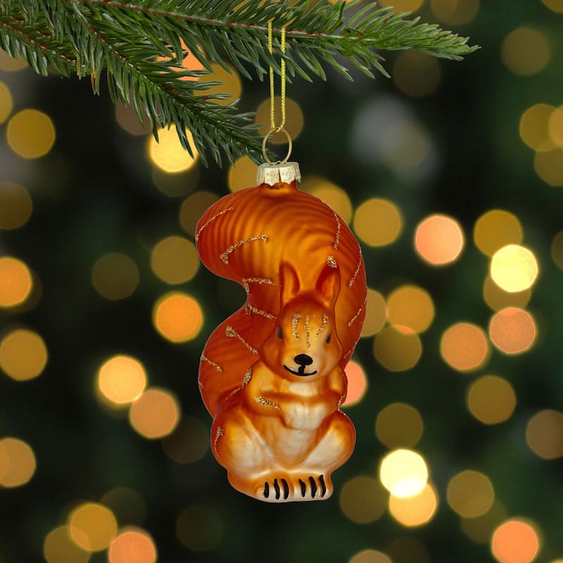 4" Brown Squirrel Hanging Glass Christmas Ornament