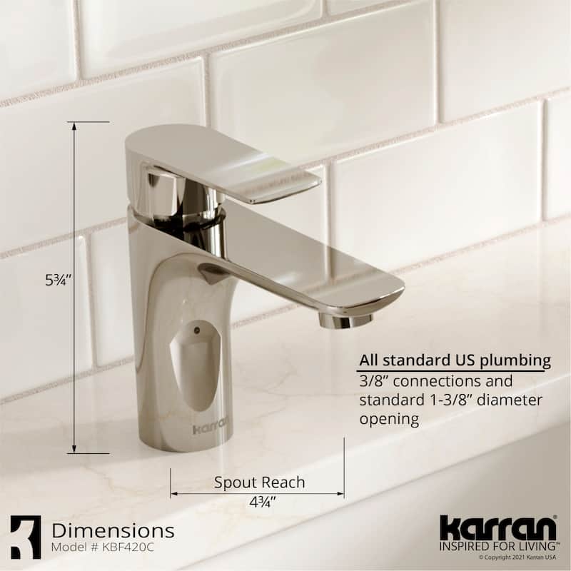 Karran Kayes single Hole Single Handle Basin Bathroom Faucet with Matching Pop-up Drain
