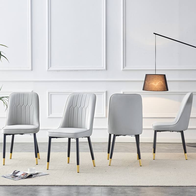 Modern Dining Chair with PU Faux Leather Backrest and Metal Legs, for Dining Room, Kitchen, Light Gray, 4-Piece Set