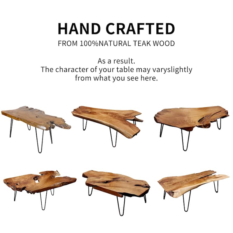 Handcrafted Live Edge Teak Irregular Coffee Table Accent Side Table