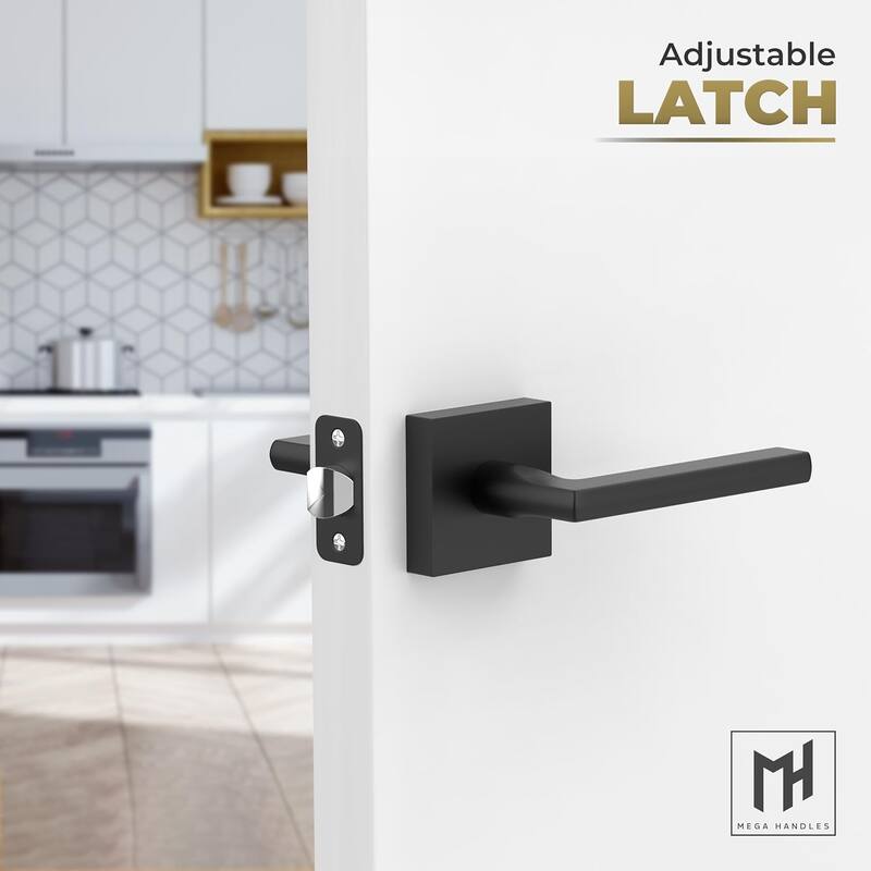 Mega Handles PRIME Reversible Passage Door Levers with Square Rosette | Modern Interior Handle for Bedroom, Bathroom, Hallway