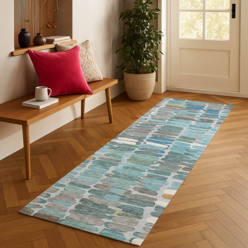 Machine Washable Indoor/ Outdoor Modern Caps Chantille Rug