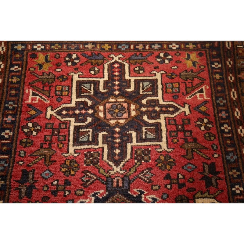 Geometric Gharajeh Persian Runner Rug Handmade Tribal Red Wool Carpet - 2'5"x 9'5"