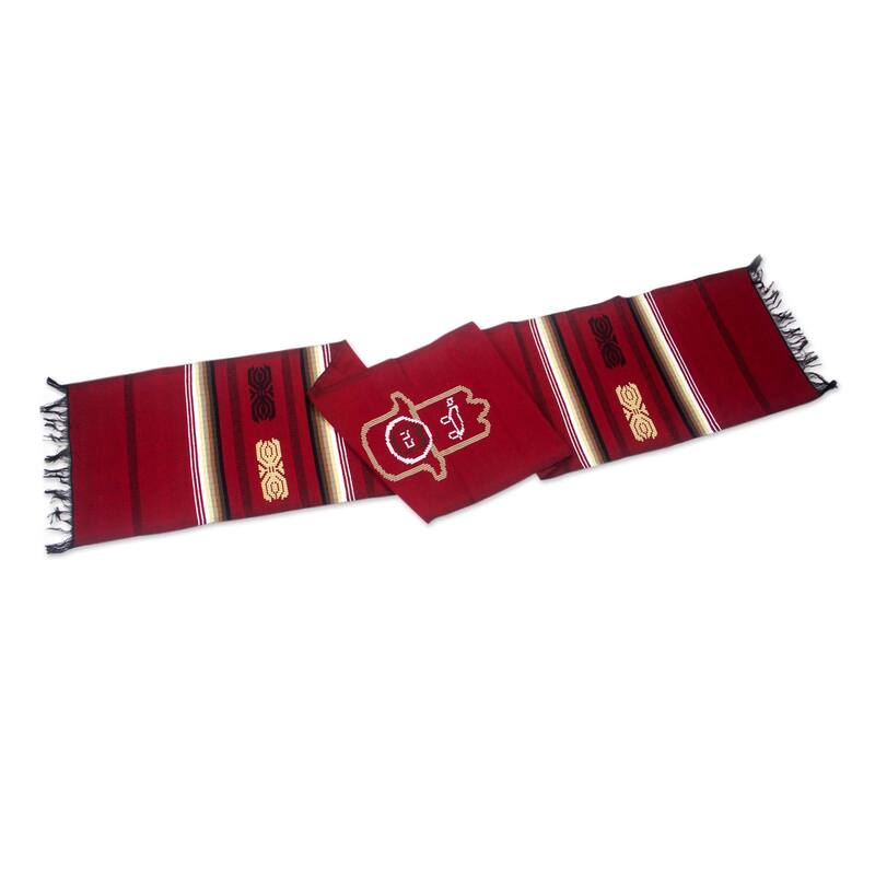 Novica Handmade Red Hamsa Cotton Table Runner