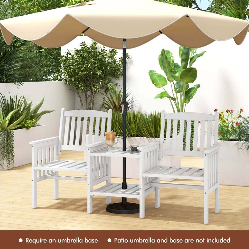 Costway Outdoor Fir Wood Loveseat with 2-Tier Side Table and 1.96" - See Details