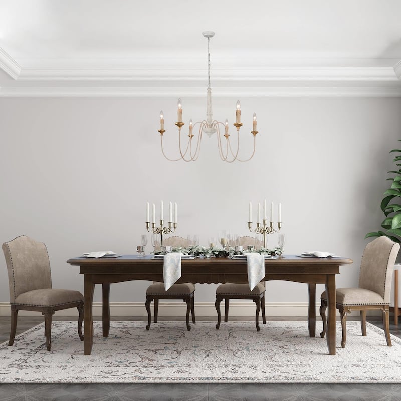 Modern Farmhouse Candle 6-Light Wheel Chandelier Wood French Country Dining Room Lighting - D30.5" x H25.5"