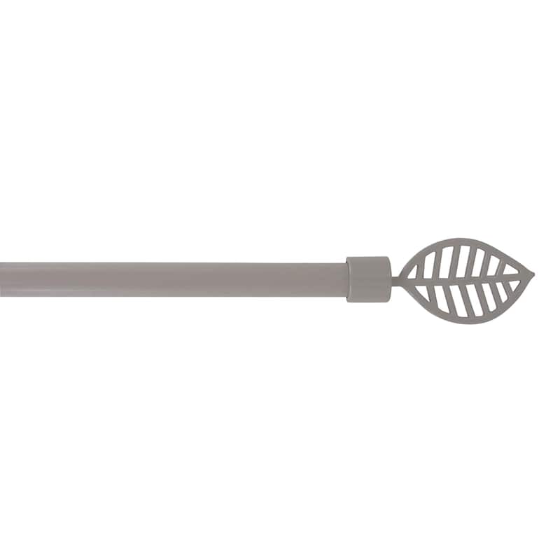 Adjustable Single Curtain Rod 50"-82" with Leaf Finials and Brackets, Available in Taupe, Gray, or Black - 50" to 82" L x 5/8" D