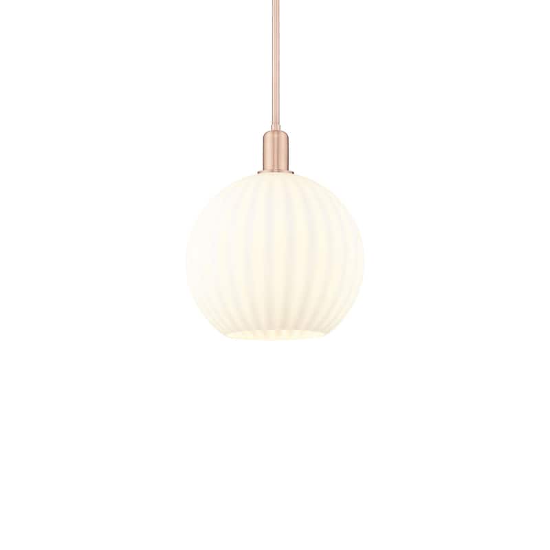 Innovations Lighting 716-1S-15-12 White Venetian Pendant White - Antique Copper / White Venetian