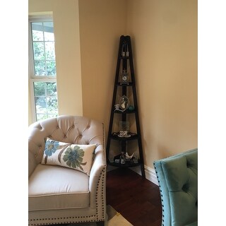 5-Shelf Corner Ladder Espresso Bookcase