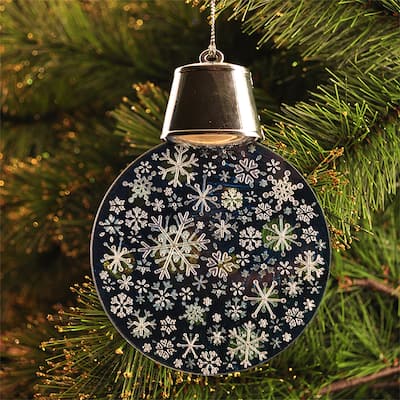 6pcs Christmas Ornament LED Flash Ball with Snow Flower Pattern for Xmas Tree Decor