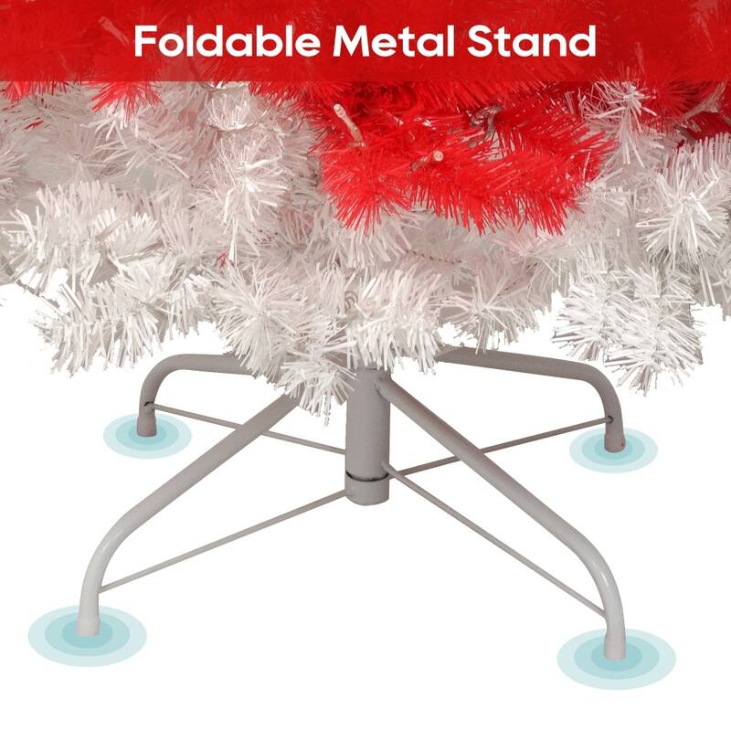 6FT Hinged Fir Artificial Candy Cane Christmas Tree with LED Lights and Bendable Branches