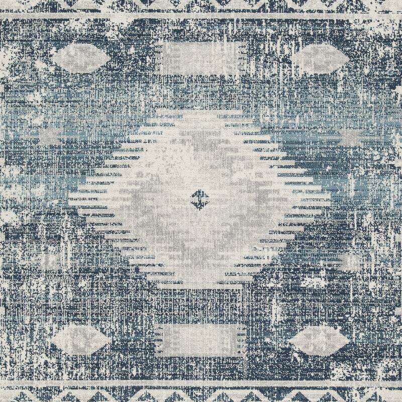 Daisy 8 x 10 Area Rug, Indoor Outdoor Persian Pattern, Polyester Gray, Blue - 8 x 10