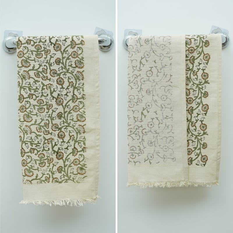 Fabdivine Handmade Floral Block Print Kitchen or Bath Room Hand Towels Home or Office Accent