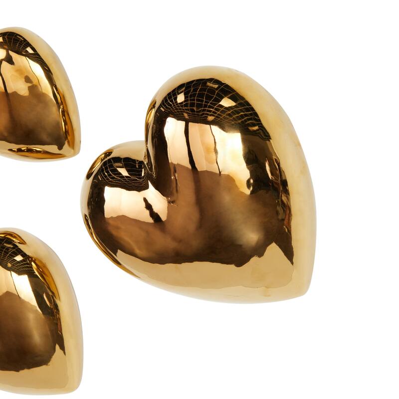 Ceramic Heart Slanted Home Wall Decor with Varying Sizes - Set of 3 Black, Gold, Silver, White - Roche River Decor