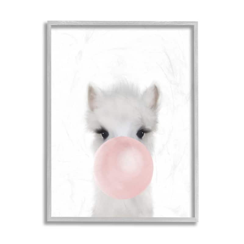 Stupell Baby Woodland with Pink Bubble Gum Framed Giclee Art Design By Leah Straatsma - 16 x 20 - Grey