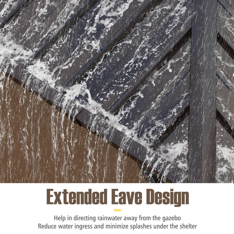 Costway 10 x 10 FT Hardtop Gazebo with Netting Heavy-Duty Double-Roof - Coffee