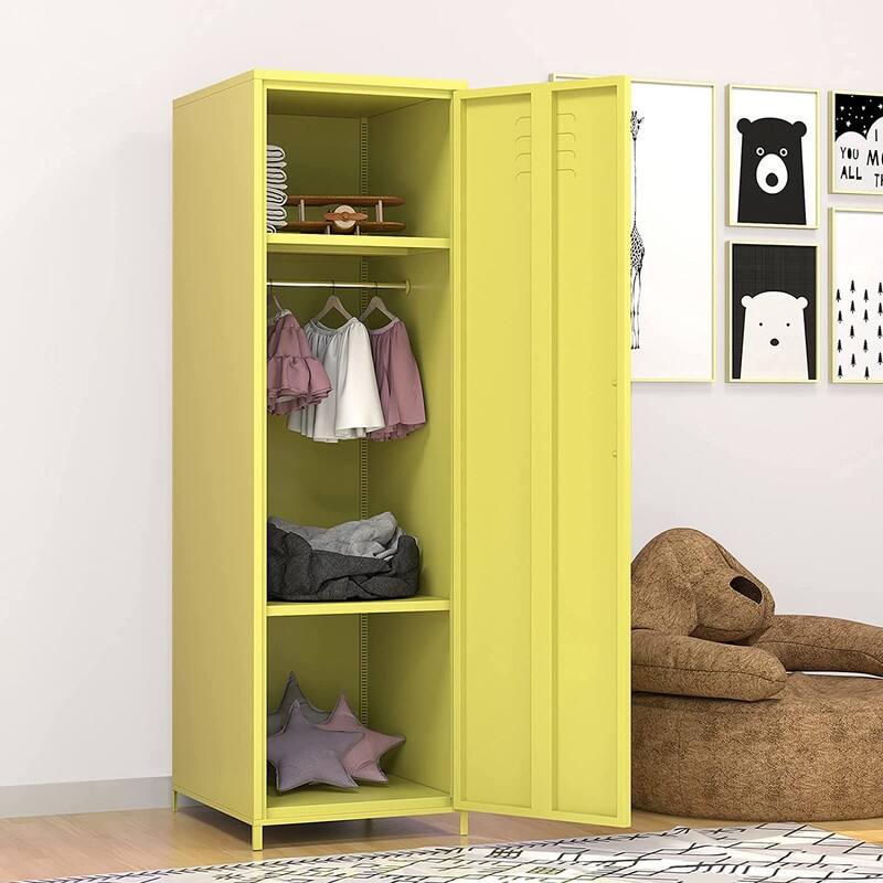 Metal Armoires Locker Cabinet for Kid with Hanging Rod and Shelves