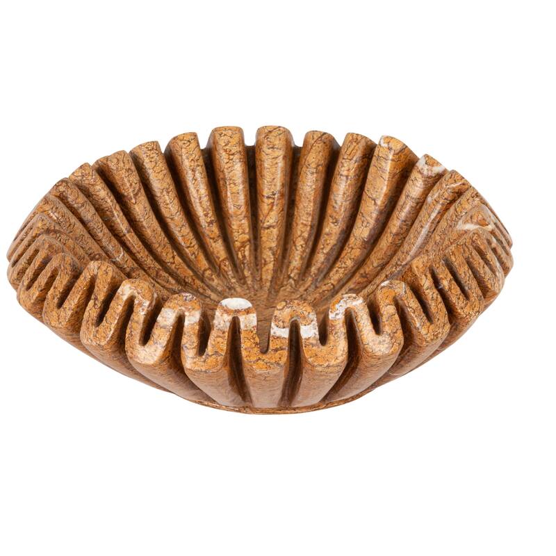 Marble Pleated Dish - 7.0"L x 7.0"W x 2.5"H - Brown