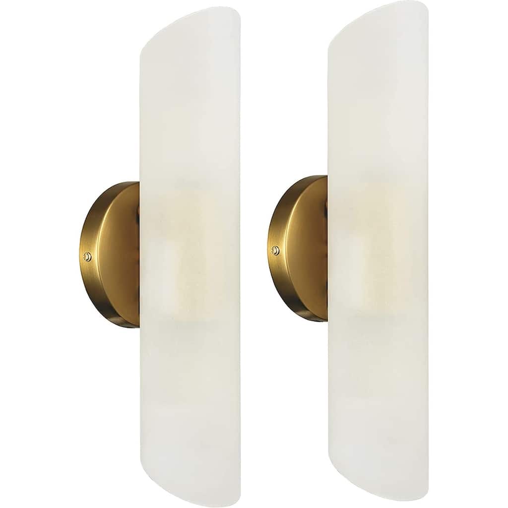 2 pack cylinder sconce white glass vanity light brass wall lighting fixture