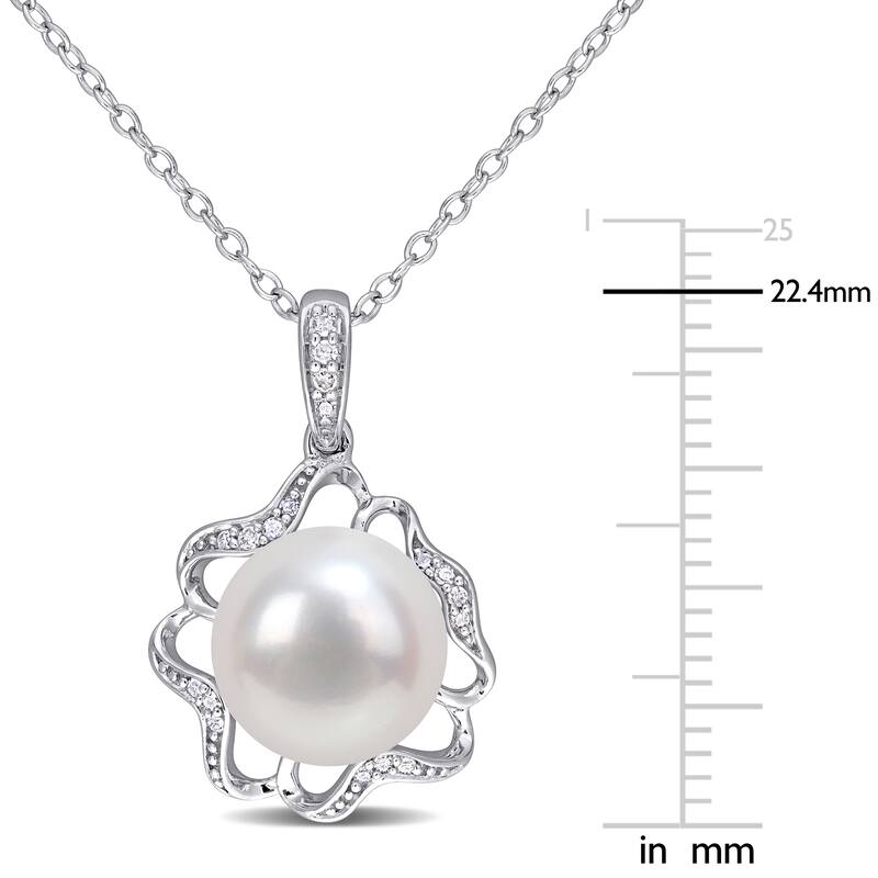 Miadora 9.5-10mm Cultured Freshwater Pearl and Diamond-Accent Floral Sterling Silver