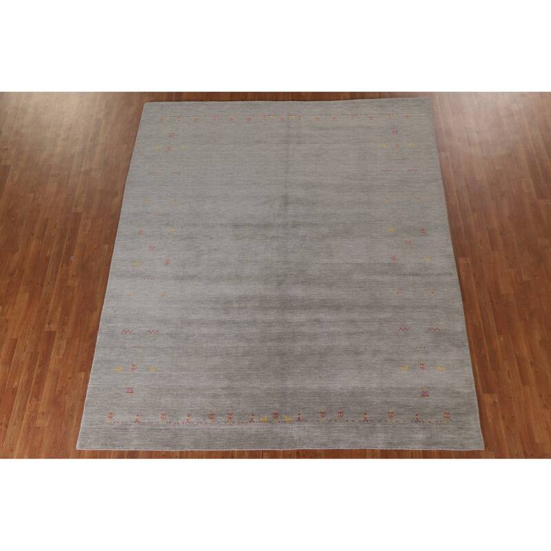 Tribal Gabbeh Area Rug Hand-Knotted Beige Wool Carpet - 8'1"x 9'8"