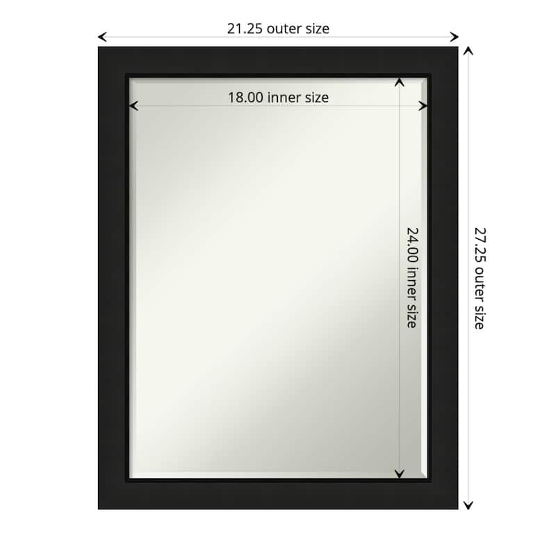 Midnight Black Narrow Half-Inch-Beveled Wood Bathroom Wall Mirror - Midnight Black Narrow - Glass Size 18x24 - Midnight Black Narrow