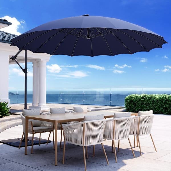 13 foot patio umbrella arrangement GRAND Patio 10x13 ft Patio Umbrella with Base, Acrylic Outdoor Cantilever Aluminum Umbrella, 5-Year-Non-Fading Rectangular Offset Umbrella with Cover main image 1