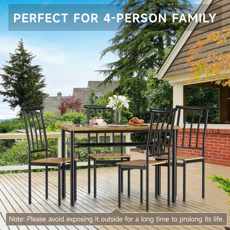 Dining Table Set for 4, Kitchen Table and Chairs with Wine Rack, 5 Piece Square Dining Room Table Set Brown - 46.85x27.6x31.5in