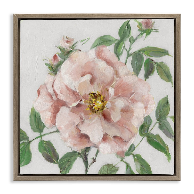Stupell Traditional Single Pink Blossom Framed Floater Canvas Wall Art Design By Sally Swatland - 25 x 25 - Brown