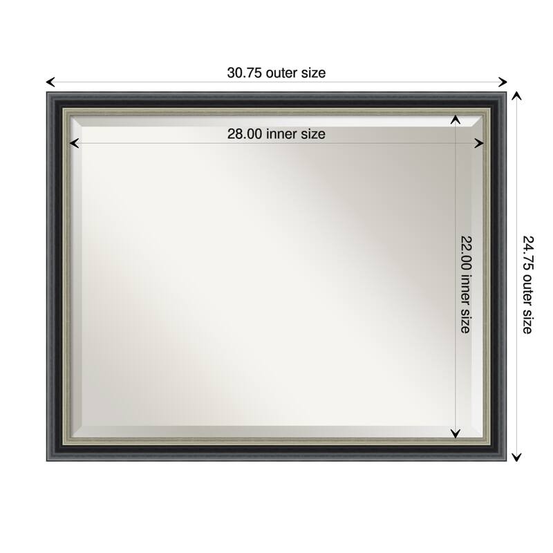 Theo Black Silver Beveled Wood Framed Wall Mirror - Theo Black Silver - Glass Size 28x22