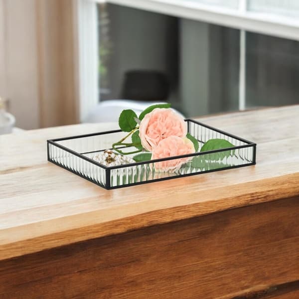 slide 2 of 16, Veldra Black Rectangular Fluted Glass Tray